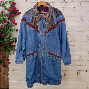 Vintage 80s Baggy Oversized Western Grunge Patchwork Tapestry Denim Jean Jacket